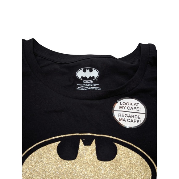 Batman Mad Engine Black &โ Gold Glitter Logo T-Shirt Women's Large NWT - Picture 7 of 11